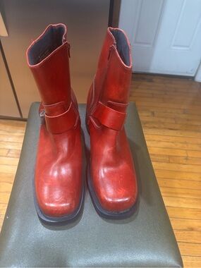 RARE Durango Short Antiqued Red Leather Moto Harness Boots Women's 11 EUC